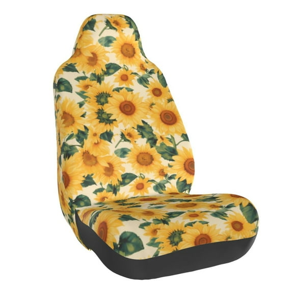 Daiia Green Leaf Sunflower Printed Car Seat Cover - Waterproof & Sweatproof - Universal Fit, Machine Washable, Non-Slip - Seat Protector for Car, Truck, SUV, Van (1 Pack)