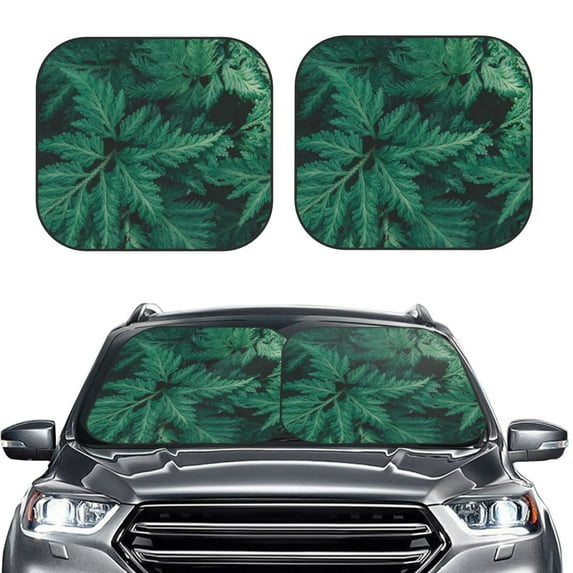 Daiia Green Leave Fern 2PCS Car Windshield Sun Shade, Foldable Sun Shield for Car Front Window, Auto Sun Blocker Visor Protector Universal for Truck SUV Pickup-Medium