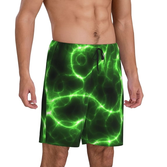 Daiia Green Lightning Mens Woven Stretch Pajama Short,Short Pajama Pants-Small