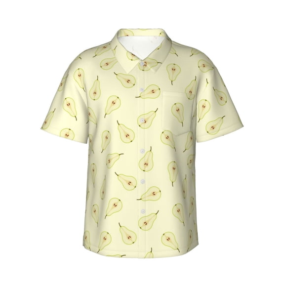 Daiia Green Pears Hawaiian Shirt for Men Gentle Cotton Regular Short Sleeve Casual-Medium