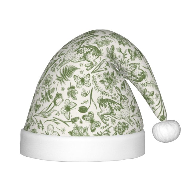 Daiia Green Rabbit Print Christmas Knitted Beanie Hat, Large Knit Hat