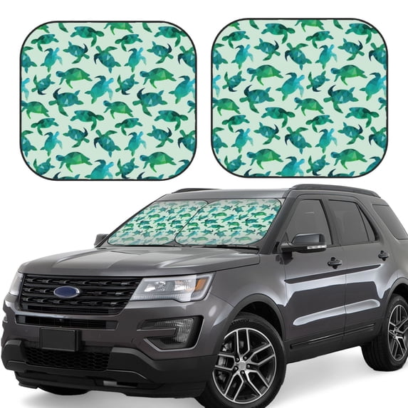 Daiia Green Sea Turtle 2PCS Car Windshield Sun Shade, Foldable Sun Shield for Car Front Window, Auto Sun Blocker Visor Protector Universal for Truck SUV Pickup-Large