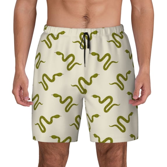 Daiia Green Snake Mens Swim Trunks Swim Shorts Quick Dry Swim Shorts with Mesh Lining Pockets-Large
