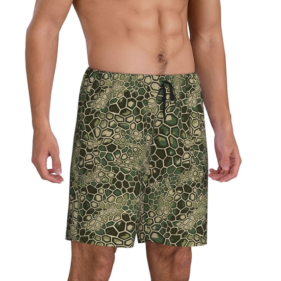 Daiia Green Snake Skin Mens Woven Stretch Pajama Short,Short Pajama Pants-Large