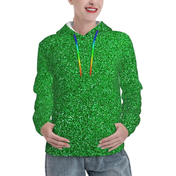 Daiia Green Sparkling Shiny Pattern Women's Fashion Hoodies & Sweatshirts with Kangaroo Pocket Hooded Sweatshirt with Eye-catching Drawstrings-X-Large