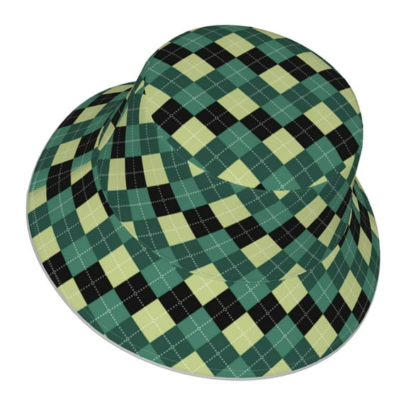 Daiia Green Squares Pattern Bucket Hat - Trendy Cotton Sun Hat for Beach, Golf, Fishing - Fun Outdoor Vacation Boonie for Men and Women