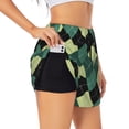 thumbnail image 1 of Daiia Green Squares Pattern Women's 2 in 1 Running Shorts - Lightweight Athletic Workout Gym Yoga Shorts Liner with Phone Pockets-X-Large, 1 of 7
