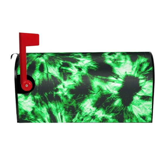 Daiia Green Tie Dye Mailbox Cover , Magnetic Welcome Mailbox Wraps Post Letter Box Cover for Garden Yard Home Decor-21x18 in