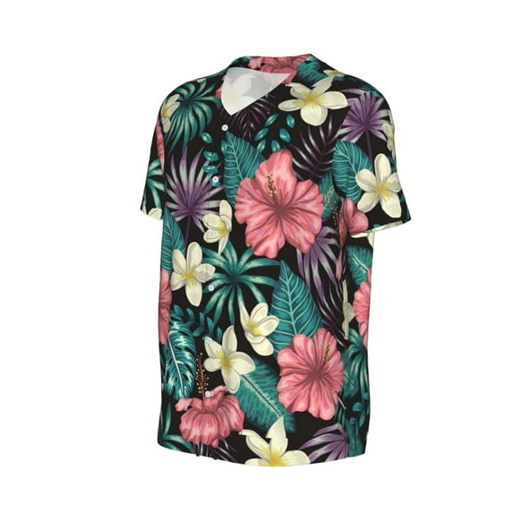 Daiia Green Tropical Leaves Mens Baseball Jersey Button Down Shirts Short Sleeve Sports Uniforms-XX-Large
