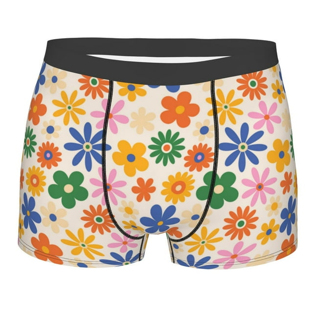Daiia Groovy Daisy Flowers Men's Underwear Boxer Briefs, Cotton Stretch ...