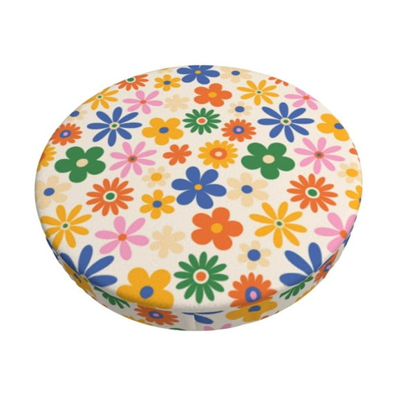 Daiia Groovy Daisy Flowers Stool Covers Round,Round Bar Stool Covers Waterproof Bar Chair Covers Washable Stool Cushion Slipcover for 12-14 Inch Chair-14 inch