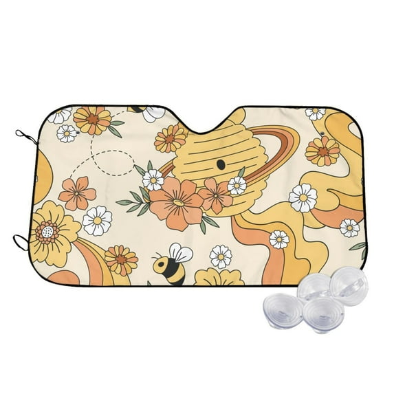 Daiia Groovy Floral Windshield Sun Shade for Car SUV Truck (Small ), Car Sun Shade Windshield, Car Shades for Front Windows, Sunshade for Car Windshield