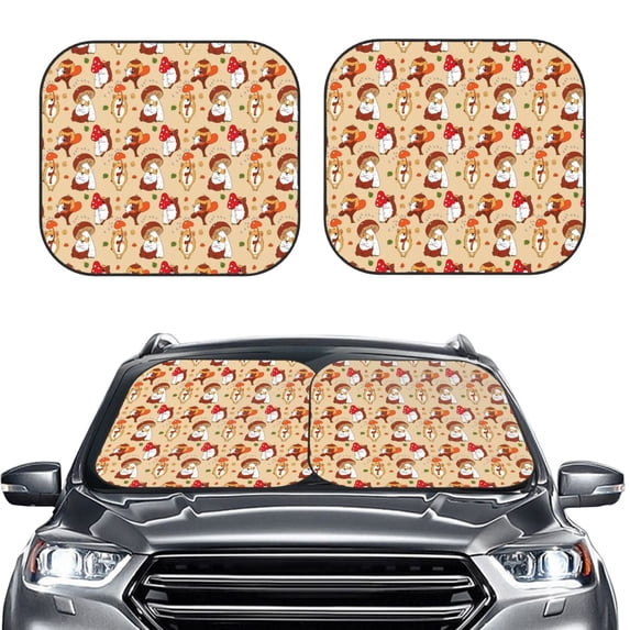 Daiia Guinea Pigs And Mushrooms 2PCS Car Windshield Sun Shade, Foldable Sun Shield for Car Front Window, Auto Sun Blocker Visor Protector Universal for Truck SUV Pickup-Medium
