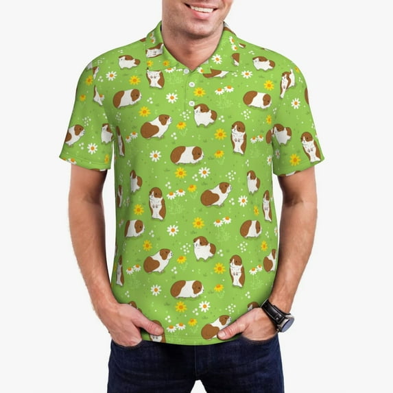 Daiia Guinea Pigs Pattern Men’s Polo Shirts,Solid Deck Shirt,Classic Fit, Breathable Cotton Polo for Casual and Sport Wear-Small