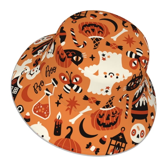 Daiia Halloween 2 Pattern Bucket Hat - Trendy Cotton Sun Hat for Beach, Golf, Fishing - Fun Outdoor Vacation Boonie for Men and Women