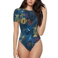 thumbnail image 1 of Daiia Halloween Elements print Women's Crew Neck Short Sleeve Bodysuit Fashion Tops Fit Casual Basic Extender Bodysuit-Medium, 1 of 9