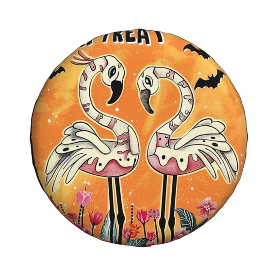 Daiia Halloween Flamingos Tire Covers , Travel Trailer Camper Truck SUV Motorhome Waterproof Wheel Cover, Sun Rain Snow Protector-15 inch