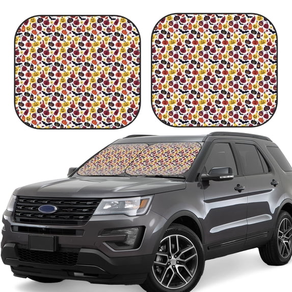 Daiia Halloween Pumpkin 2PCS Car Windshield Sun Shade, Foldable Sun Shield for Car Front Window, Auto Sun Blocker Visor Protector Universal for Truck SUV Pickup-Small
