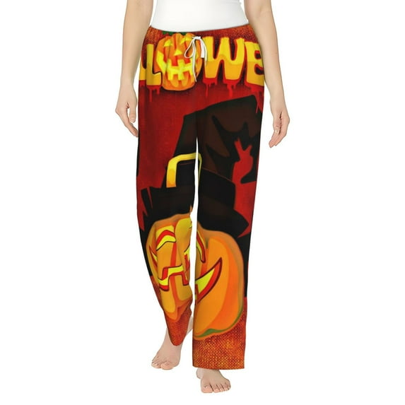 Daiia Halloween Pumpkin Women's Sleep Pant with Pockets and Drawstring,Pajama Pants-Large