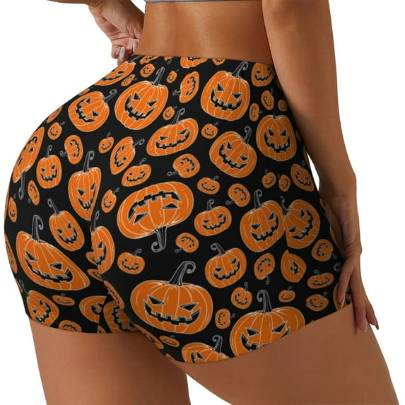 Daiia Halloween Pumpkins Pattern Women's Workout Shorts Biker Shorts - High Waisted Workout Spandex Tummy Control Gym Running Yoga Shorts-X-Large