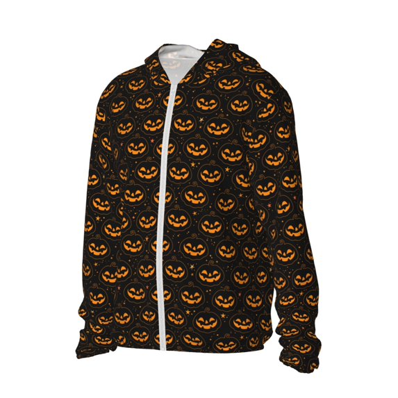 Daiia Halloween Pumpkins1 UPF 50+ Sun Protection Hoodie Jacket Lightweight Long Sleeve Sun Shirt for Women Men with Pocket Hiking Outdoor-3X-Large