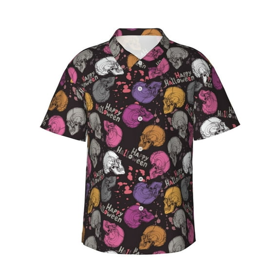 Daiia Halloween Skeleton Hawaiian Shirt for Men Gentle Cotton Regular Short Sleeve Casual-XX-Large