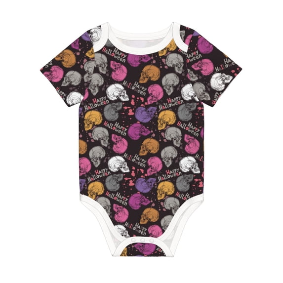 Daiia Halloween Skeleton Printed Unisex-Baby Short Sleeve Onesies Bodysuits Baby Climbing Clothes Soft and Comfortable Romper with Expandable Shoulder Design-18 Months