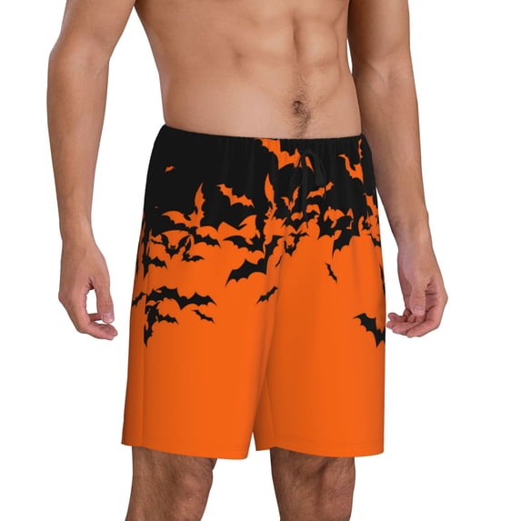Daiia Halloween With Black Bats Mens Woven Stretch Pajama Short,Short Pajama Pants-Large