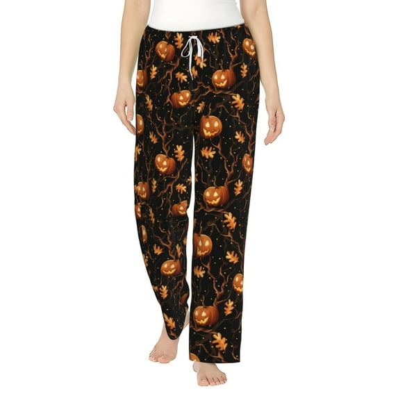 Daiia Halloween With Pumpkins Women's Sleep Pant with Pockets and Drawstring,Pajama Pants-X-Large