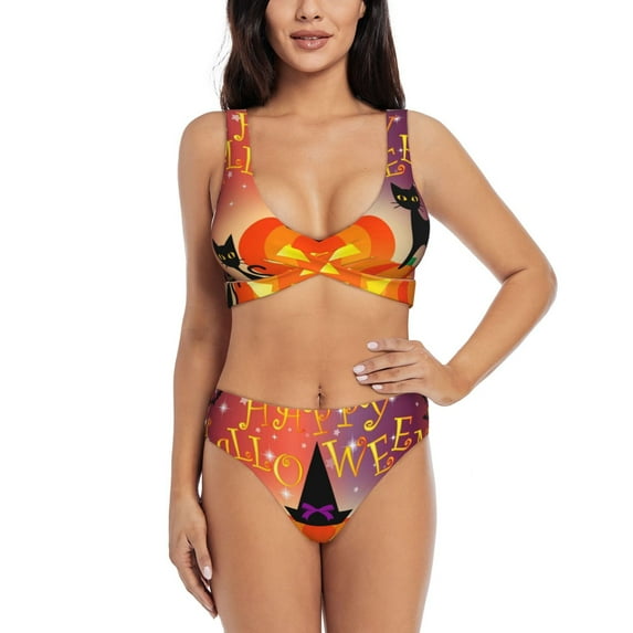 Daiia Halloween Women's Bikini Set Two Piece Swimsuit High Waisted Bikini Adjustable Straps Bikini Perfect for Beach, Pool, and Summer Vacation-Small