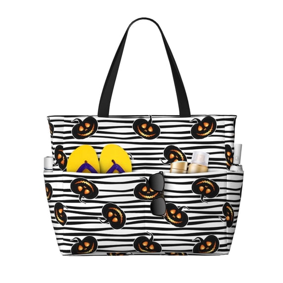 Daiia Haloween Pumpkins Beach Travel Bag - Water-Resistant Beach Bag, Lightweight Tote with 7 Pockets for Women and Men - Gym,Pool,Camping,Reusable Grocery Bag