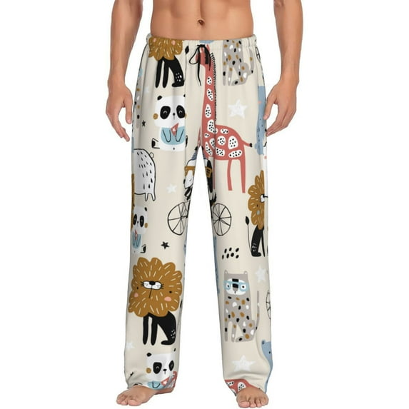 Daiia Hand Drawn Animals Men's Sleep Pant with Pockets and Drawstring,Pajama Pants-Large