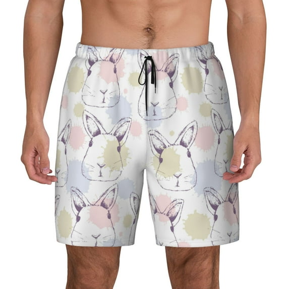 Daiia Hand Drawn Rabbit Mens Swim Trunks Swim Shorts Quick Dry Swim Shorts with Mesh Lining Pockets-X-Large