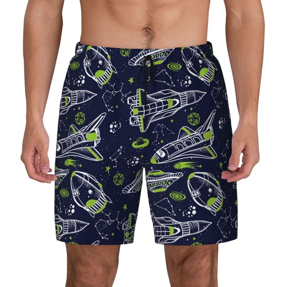 Daiia Hand Drawn Rockets Mens Swim Trunks Swim Shorts Quick Dry Swim Shorts with Mesh Lining Pockets-3X-Large