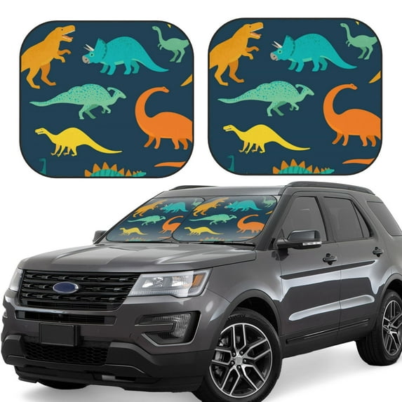Daiia Hand Drawn Seamless 2PCS Car Windshield Sun Shade, Foldable Sun Shield for Car Front Window, Auto Sun Blocker Visor Protector Universal for Truck SUV Pickup-Small