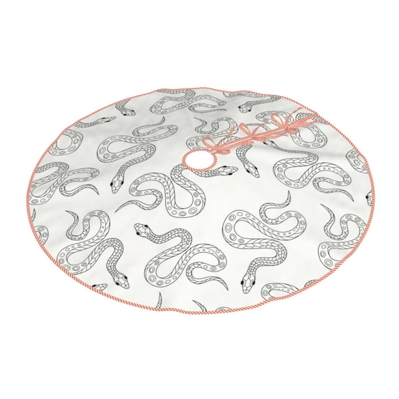 Daiia Hand Drawn Snake Drawing Merry Christmas Tree Skirt , Xmas Large Lace-up Tree Skirt, Santa Snowflakes Rustic Home Decorations New Year Party Farmhouse Decor-48"