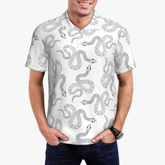 Daiia Hand Drawn Snake Pattern Men’s Polo Shirts,Solid Deck Shirt,Classic Fit, Breathable Cotton Polo for Casual and Sport Wear-4X-Large
