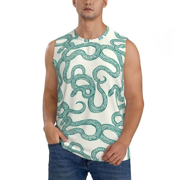 Daiia Hand Drawn Snake Printed Men's Tank Tops,Casual Soft Sleeveless Gym Muscle Shirts Bodybuilding Tee-XX-Large