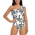 thumbnail image 1 of Daiia Hand Drawn Snake Women's One Piece Swimsuits Personalized One Shoulder Swimwear Asymmetric Ruffle Bathing Suits-, 1 of 8