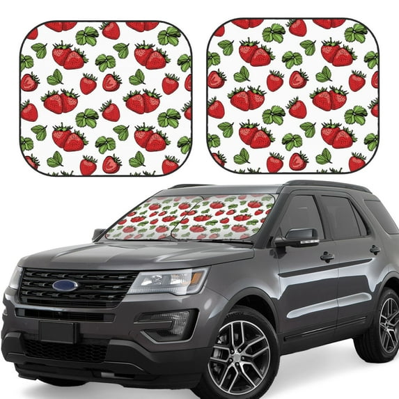 Daiia Hand Drawn Strawberry 2PCS Car Windshield Sun Shade, Foldable Sun Shield for Car Front Window, Auto Sun Blocker Visor Protector Universal for Truck SUV Pickup-Large