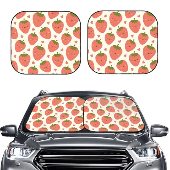 Daiia Hand Drawn Strawberry 2PCS Car Windshield Sun Shade, Foldable Sun Shield for Car Front Window, Auto Sun Blocker Visor Protector Universal for Truck SUV Pickup-Medium