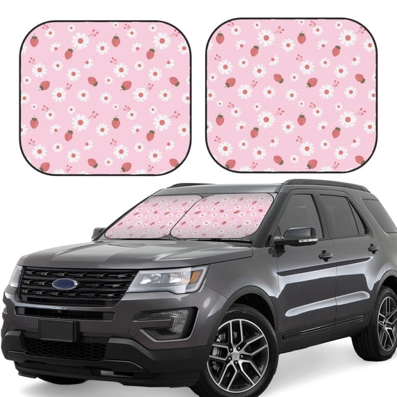 Daiia Hand Drawn Strawberry 2PCS Car Windshield Sun Shade, Foldable Sun Shield for Car Front Window, Auto Sun Blocker Visor Protector Universal for Truck SUV Pickup-Medium