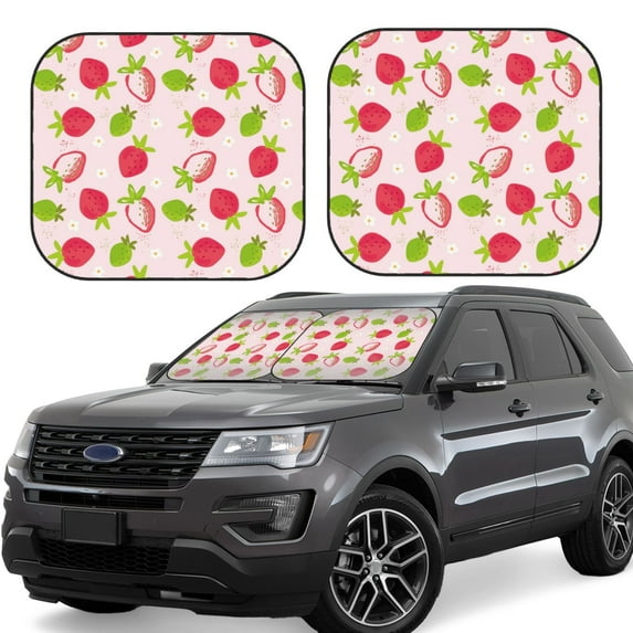 Daiia Hand Drawn Strawberry 2PCS Car Windshield Sun Shade, Foldable Sun Shield for Car Front Window, Auto Sun Blocker Visor Protector Universal for Truck SUV Pickup-Medium