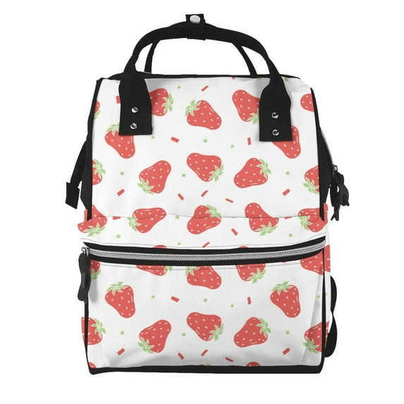 Daiia Hand Drawn Strawberry Large Capacity Baby Bag Waterproof Stylish Diaper Bag Mummy Backpack Adjustable Straps Diaper BagBaby Essentials Bag