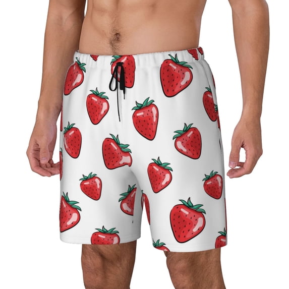 Daiia Hand Drawn Strawberry Mens Swim Trunks Swim Shorts Quick Dry Swim Shorts with Mesh Lining Pockets-Small