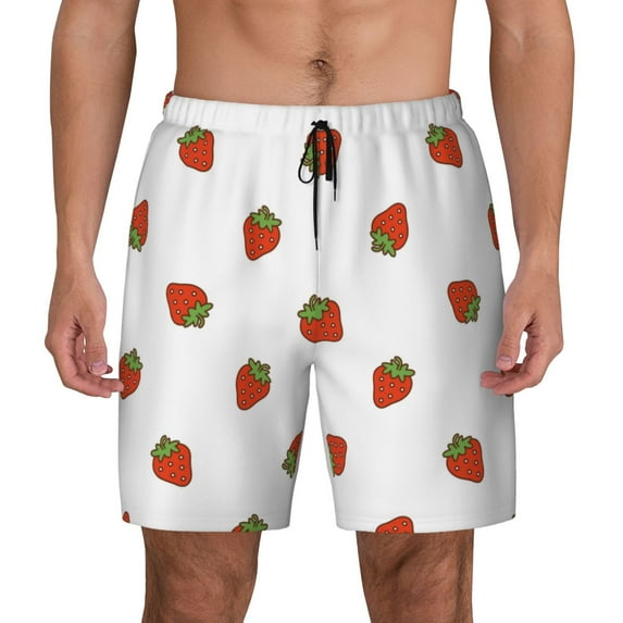 Daiia Hand Drawn Strawberry Mens Swim Trunks Swim Shorts Quick Dry Swim Shorts with Mesh Lining Pockets-X-Large