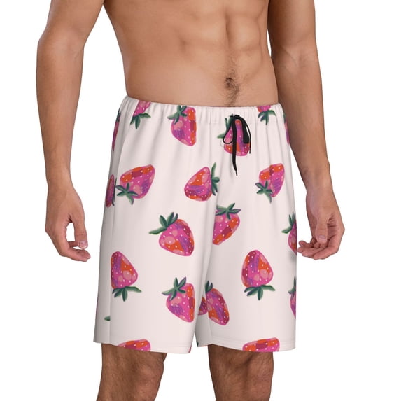 Daiia Hand Drawn Strawberry Mens Woven Stretch Pajama Short,Short Pajama Pants-4X-Large
