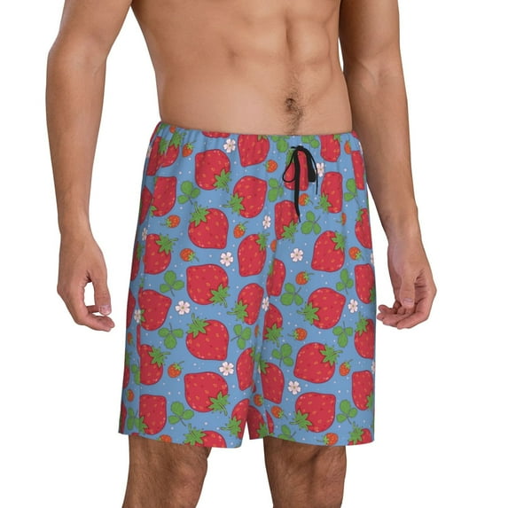 Daiia Hand Drawn Strawberry Mens Woven Stretch Pajama Short,Short Pajama Pants-Small
