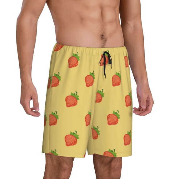 Daiia Hand Drawn Strawberry Mens Woven Stretch Pajama Short,Short Pajama Pants-X-Large