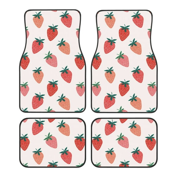 Daiia Hand Drawn Strawberry Printed Car Floor Mats Set of 4, Durable Non Slip Auto Floor Carpet, Car Interior Carpets Proof Foot Pads Anti-Slip Cushion Automoetive Accessories